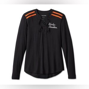 Harley Davidson Women's Black Embroidered Long Sleeve Shirt Laced Henley Small